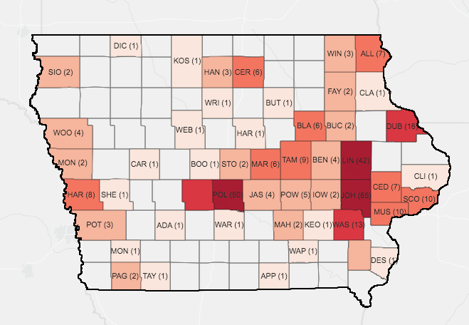 Iowa COVID-19 cases by county